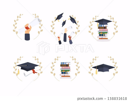 Set of graduation object. Graduation cap. Books. Education. Flat design modern vector illustration concept. Set of graduation object. Graduation cap. Books. Education. Flat design modern vector illustration concept. 138831618