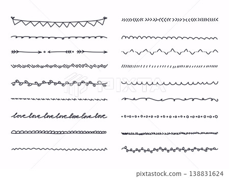Big set of hand drawn floral line borders isolated on white. Big set of hand drawn floral line borders isolated on white. 138831624