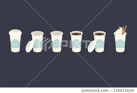 Set of coffee plastic cup. Can be used like a animation. Vector illustration. Set of coffee plastic cup. Can be used like a animation. Vector illustration. 138831626
