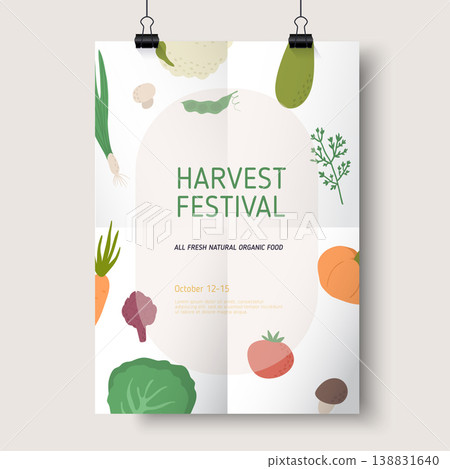 Harvest festival or farmers market flyer. Poster templates with organic vegetables. 138831640