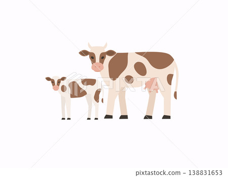 Vector flat style illustration of cow and calf. Vector flat style illustration of cow and calf. 138831653