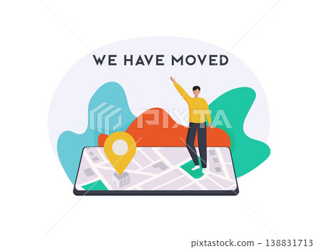 We have moved concept. People announce change adress can use for, landing page, template, ui, web, mobile app, poster, banner, flyer. 138831713