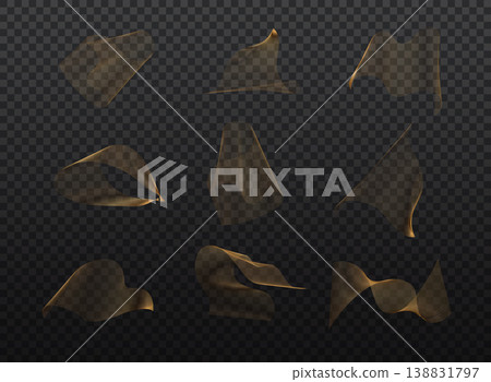 Set of abstract gold waves. Golden moving lines design element on transparent background. Can be used for business card, web pages. 138831797