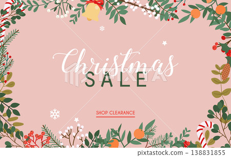 Christmas sale banner. Winter leafs on the background. Flat design modern vector illustration concept. Christmas sale banner. Winter leafs on the background. Flat design modern vector illustration concept. 138831855