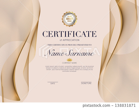 Certificate template with golden decoration element. Design diploma graduation, award. Vector illustration. Certificate template with golden decoration element. Design diploma graduation, award. Vector illustration. 138831871