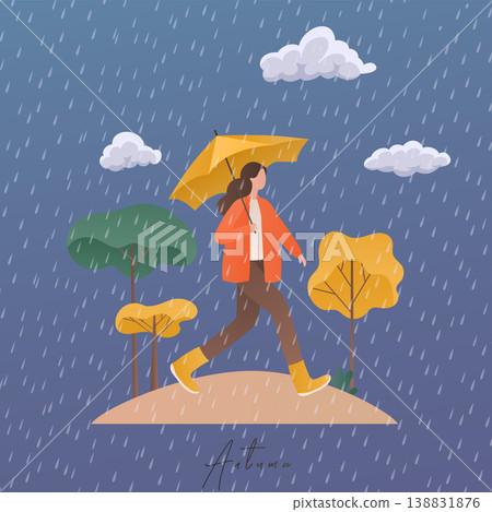 Autumn concept illustration. Girl with umbrella under autumn rain. Autumn concept illustration. Girl with umbrella under autumn rain. 138831876