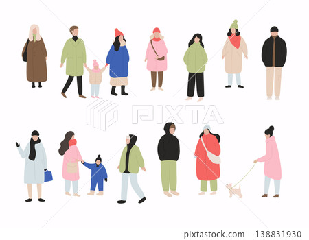 Set of cartoon people in winter clothes. Characters illustrations for your design. Set of cartoon people in winter clothes. Characters illustrations for your design. 138831930