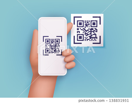 Hand holding mobile smart phone with scan QR code. Scanning qr code and online payment, money transfer. Electronic , digital technology, barcode. Vector illustration. Hand holding mobile smart phone with scan QR code. Scanning qr code and online payment, money transfer. Electronic , digital technology, barcode. Vector illustration. 138831931
