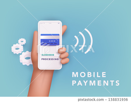 3D Web Vector Illustrations. Hand holding mobile smart phone with online Payment. 3D Web Vector Illustrations. Hand holding mobile smart phone with online Payment. 138831936