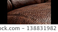 Close-Up of Brown Aged Leather with Detailed Stitching 138831982