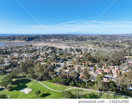 Aerial vierw over a golf course in Solana Beach, San Diego, California 138832090