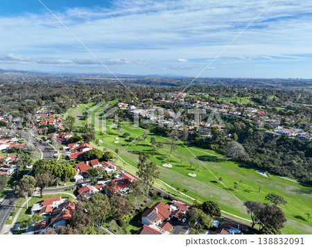 Aerial vierw over a golf course in Solana Beach, San Diego, California 138832091