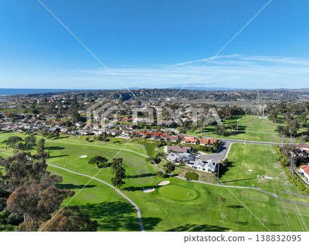 Aerial vierw over a golf course in Solana Beach, San Diego, California 138832095