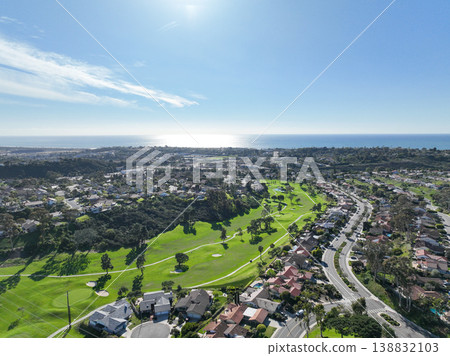 Aerial vierw over a golf course in Solana Beach, San Diego, California 138832103