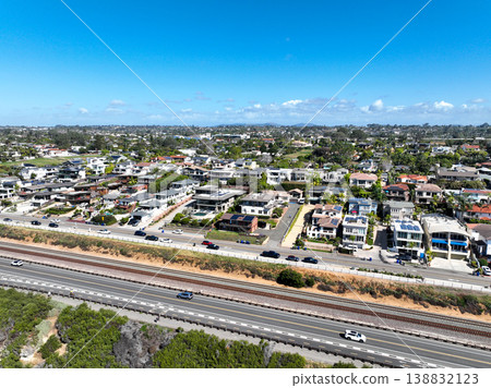 Aerial drone photo of Cardiff, West Coast of California, Encinitas, United States of America Aerial drone photo of Cardiff, West Coast of California, Encinitas, United States of America 138832123