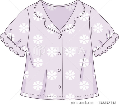 Cute Purple Floral Pajama Top Illustration, Sweet Lavender Sleepwear Shirt with Puff Sleeves and Flower Pattern, Comfort Lounge Apparel Cute Purple Floral Pajama Top Illustration, Sweet Lavender Sleepwear Shirt with Puff Sleeves and Flower Pattern, Comfort Lounge Apparel 138832148