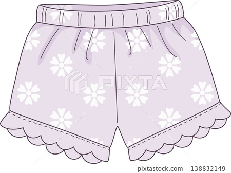 Cute Purple Floral Pajama Shorts Illustration, Sweet Lavender Sleepwear Bottoms with Ruffled Hem and Flower Pattern, Comfort Lounge Apparel Cute Purple Floral Pajama Shorts Illustration, Sweet Lavender Sleepwear Bottoms with Ruffled Hem and Flower Pattern, Comfort Lounge Apparel 138832149