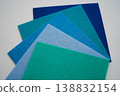 Different shades of blue felt folded vertically on top of each other. From dark blue to light blue. 138832154
