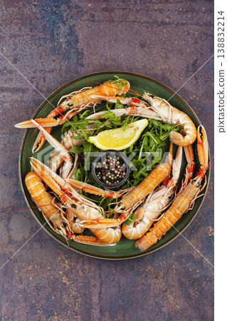 Pile of fresh langoustines. Pile of fresh langoustines. 138832214