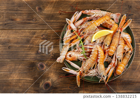 Seafood delicacy on wooden rustic background. 138832215