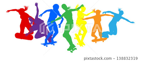 Women Silhouettes Female Skateboarder Girls Group Women Silhouettes Female Skateboarder Girls Group 138832319