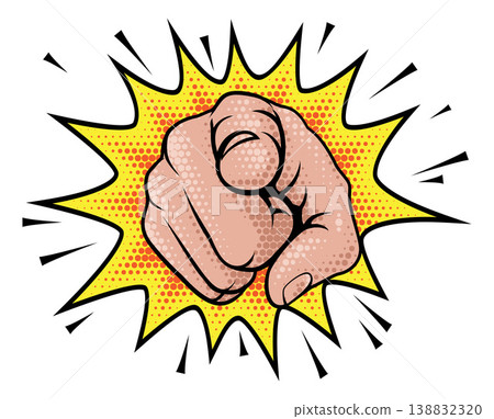 Pointing Finger at You Halftone Comicbook Hand Pointing Finger at You Halftone Comicbook Hand 138832320