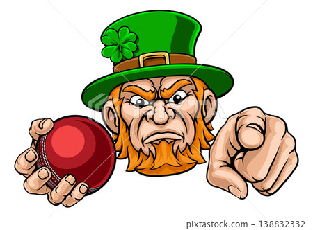 Leprechaun Celtic Irish Cricket Ball Sports Mascot Leprechaun Celtic Irish Cricket Ball Sports Mascot 138832332