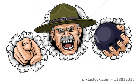 Drill Instructor Sergeant Bootcamp Bowling Mascot Drill Instructor Sergeant Bootcamp Bowling Mascot 138832335