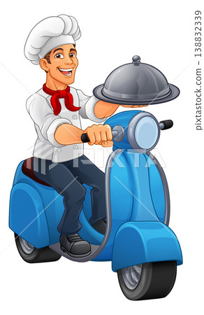 Chef Food Delivery Scooter Moped Motorcycle Mascot Chef Food Delivery Scooter Moped Motorcycle Mascot 138832339