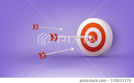 Archery target and arrow. Design for sport game and business. 3D Web Vector Illustrations Archery target and arrow. Design for sport game and business. 3D Web Vector Illustrations 138832379