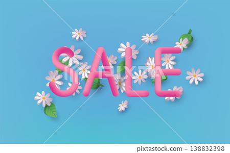 Summer Sale 3d text vector banner design with Daisy Flowers on a background. 3D Web Vector Illustrations. 138832398