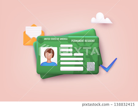 Permanent Residency Card. Green card concept. 3D Web Vector Illustrations. 138832415