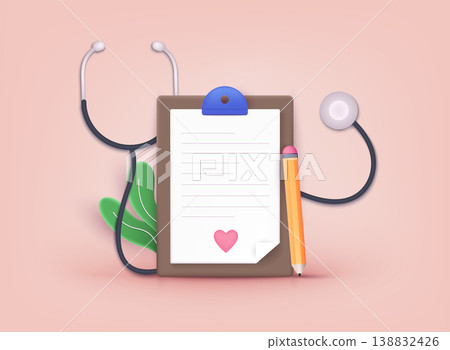 Medical checkup as annual doctor health test appointment tiny person concept. Health insurance concept. 3D Web Vector Illustrations. 138832426