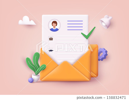 Resume. Human resource management and hiring concept. Job interview, recruitment agency. 3D Vector Illustrations. 138832471