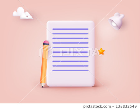 Document icon concept. 3D Web Vector Illustrations. Document icon concept. 3D Web Vector Illustrations. 138832549