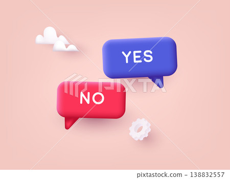 Yes or No. Speech Bubbles. 3D Web Vector Illustrations. Yes or No. Speech Bubbles. 3D Web Vector Illustrations. 138832557