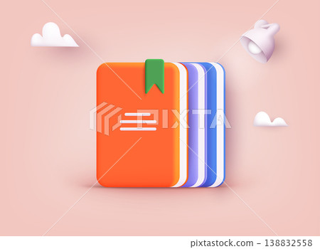 Education infographic template design with books pile. 3D Web Vector Illustrations. 138832558
