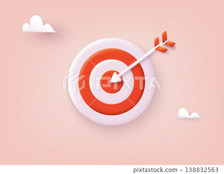 Target goal icon. Red aim, arrow, Idea concept. 3D Web Vector Illustrations. Target goal icon. Red aim, arrow, Idea concept. 3D Web Vector Illustrations. 138832563