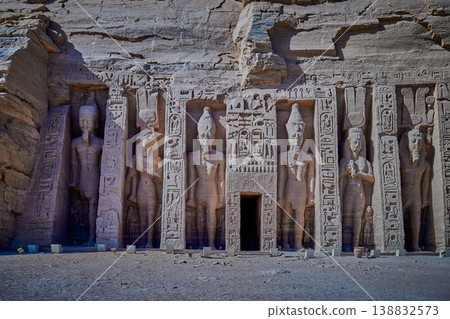 Abu Simbel, Aswan, Egypt- February 10, 2025: Nefertari Temple (The Small Temple) part of Abu simbel temples dedicated to Queen Nefertari and the goddess Hathor Abu Simbel, Aswan, Egypt- February 10, 2025: Nefertari Temple (The Small Temple) part of Abu simbel temples dedicated to Queen Nefertari and the goddess Hathor 138832573