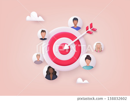 Target customer concept. Customer attraction campaign, accurate promo, advertising. 3D Web Vector Illustrations. 138832602
