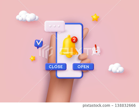 Reminder 3D Illustration, Notifications page with floating elements. 3D Vector Illustrations. Reminder 3D Illustration, Notifications page with floating elements. 3D Vector Illustrations. 138832666