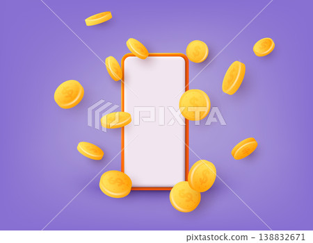 Phone with discount. Store special offers advertisement. Markdown program, loyalty program, promotional mix metaphors. 3D Web Vector Illustrations. 138832671