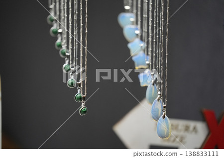 many necklages hanging jewelry detail many necklages hanging jewelry detail 138833111