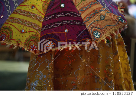 umbrella tibetan ornaments fabric close up detail umbrella tibetan ornaments fabric close up detail 138833127