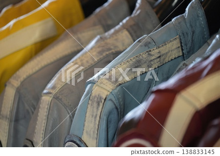 biker leather jackets detail close up biker leather jackets detail close up 138833145