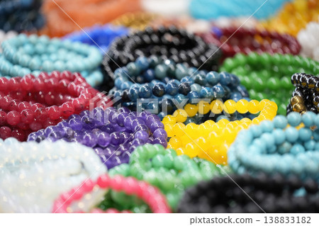many different colors bracelets close up 138833182