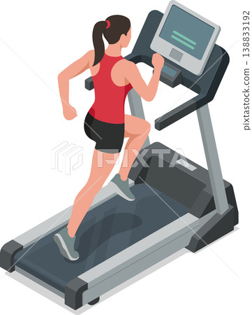 Woman running on treadmill isometric illustration 138833192