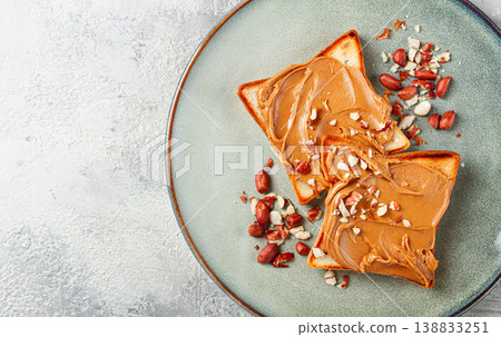 peanut butter toast, top view, breakfast, no people, peanut butter toast, top view, breakfast, no people, 138833251