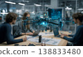 Engineering Team Designing Drone with Digital Hologram Interface in Modern Office 138833480