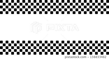 Race flag or chessboard background with space for text. Karting or rally sport car competition wallpaper. Black and white rounded squares pattern. Banner with checkered texture. Vector illustration 138833482
